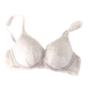 Victoria's Secret Plunge Push-Up Bra Size 34B Silver With Lace & Rhinestones